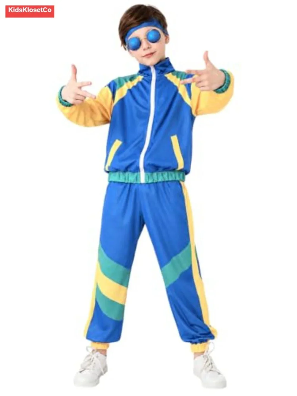 80s 90s Retro Tracksuit Costume for Boys, 3-Piece with Headband, Hip Hop Dance